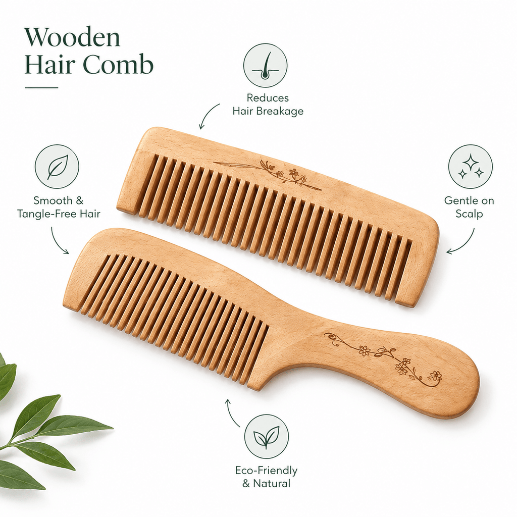 Wooden Fine-Tooth Comb / with Handle - Herbelle OraganicsHerbelle Oraganics